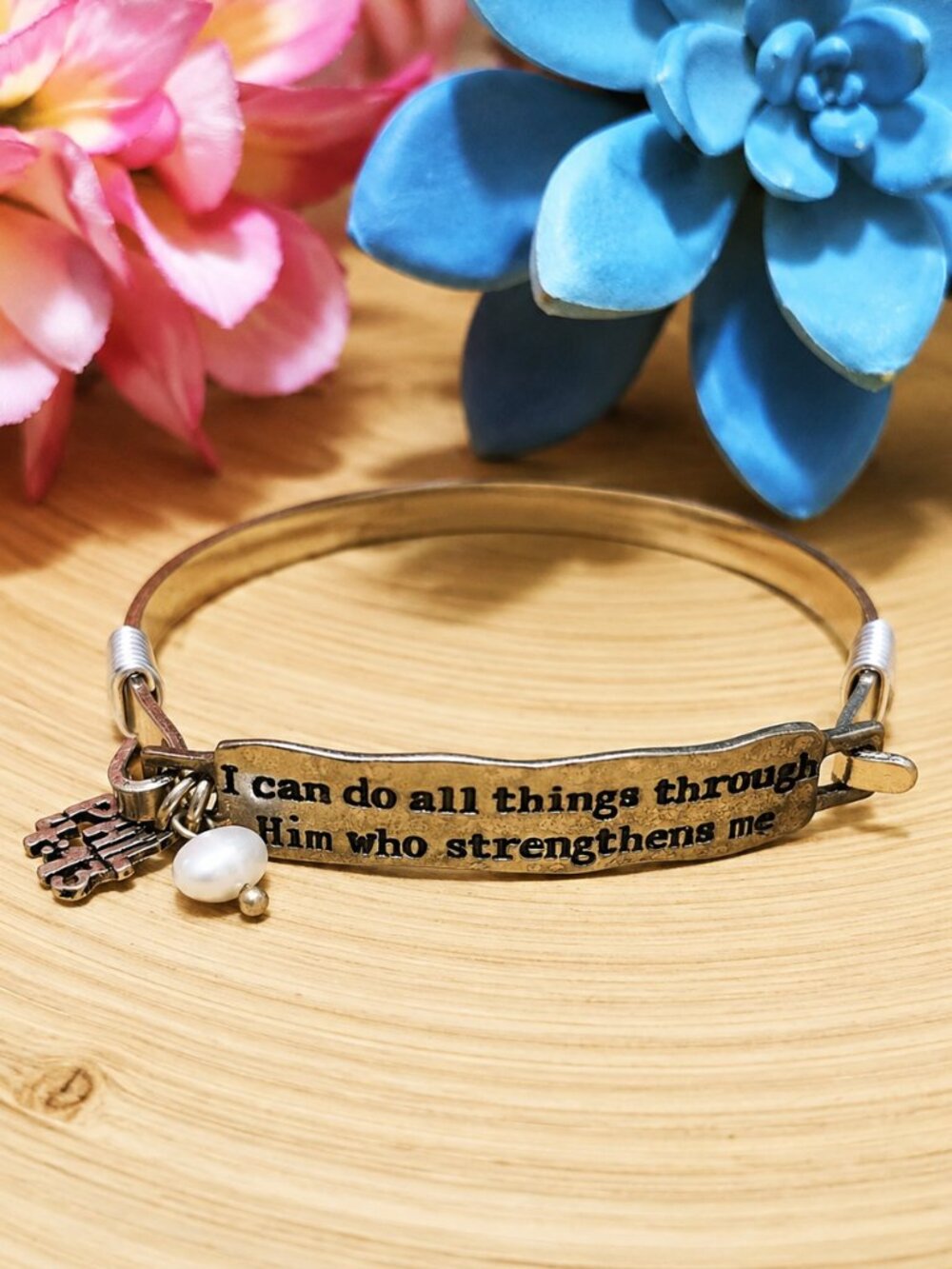 Philippians 4:13 Faith Bracelet Christian Scripture Inspirational Gold Bangle